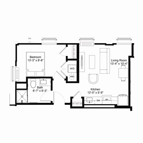 Floor plan for 1 bed, 1 bath