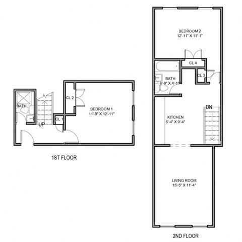 Floor plan for 2 beds, 2 baths, 693 sqft
