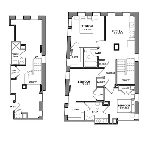 Floor plan for 3 beds, 2.5 baths, 1426 sqft