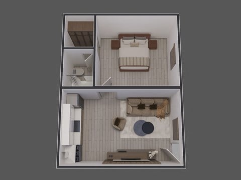 Floor plan for 1 bed, 1 bath, 411 sqft