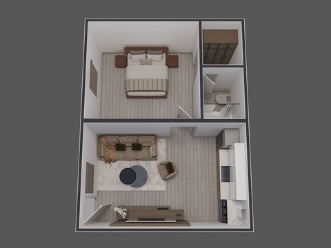 Floor plan for 1 bed, 1 bath, 405 sqft