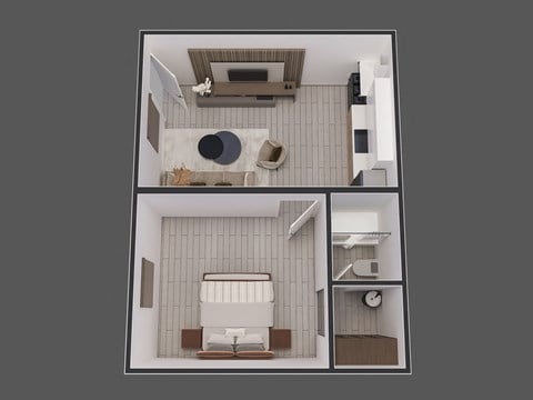 Floor plan for 1 bed, 1 bath, 411 sqft