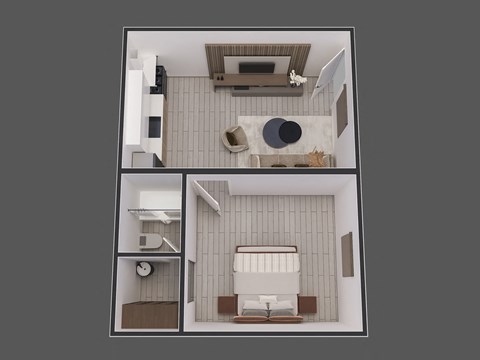Floor plan for 1 bed, 1 bath, 405 sqft