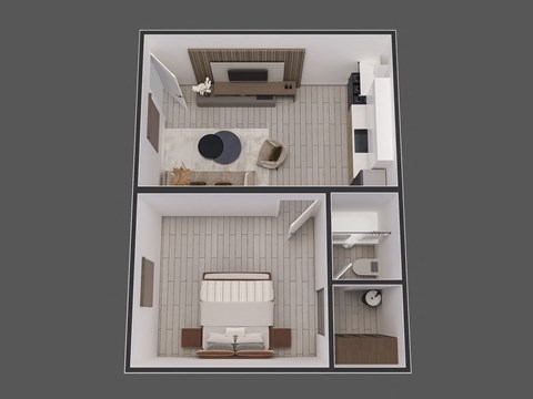 Floor plan for 1 bed, 1 bath, 441 sqft
