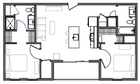 Floor plan for 2 beds, 2 baths, 874 sqft