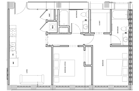 Floor plan for studio, 881 sqft