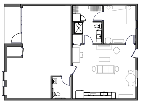 Floor plan for 1 bed, 2 baths, 1474 sqft