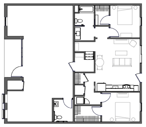 Floor plan for 2 beds, 2 baths, 1820 sqft
