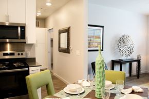 Oklahoma City apartment for rent - a kitchen and dining room with a table and chairs