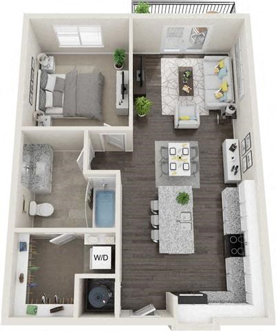 Floor plan for 1 bed, 1 bath, 746 sqft