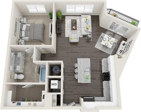 Floor plan for 1 bed, 1 bath, 863 sqft