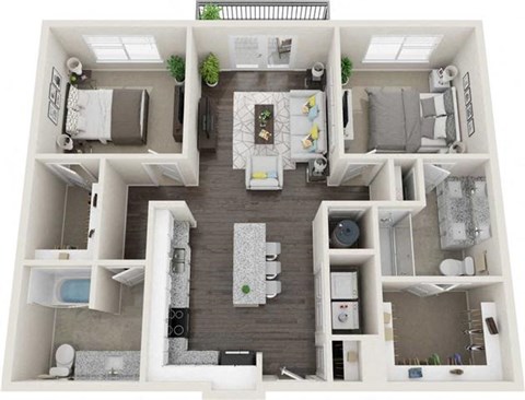 Floor plan for 2 beds, 2 baths, 1046 sqft