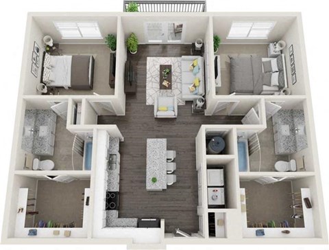 Floor plan for 2 beds, 2 baths, 1046 sqft