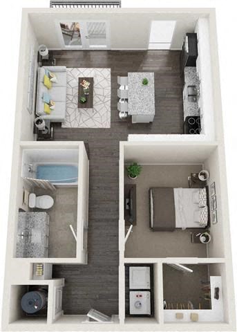 Floor plan for studio, 1 bath, 630 sqft