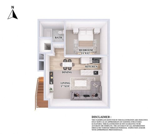Floor plan for 1 bed, 1 bath, 620 sqft