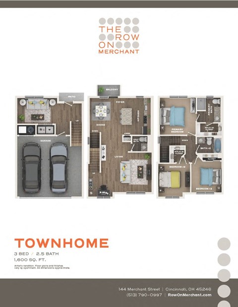 Floor plan for 3 beds, 2.5 baths, 1600 sqft