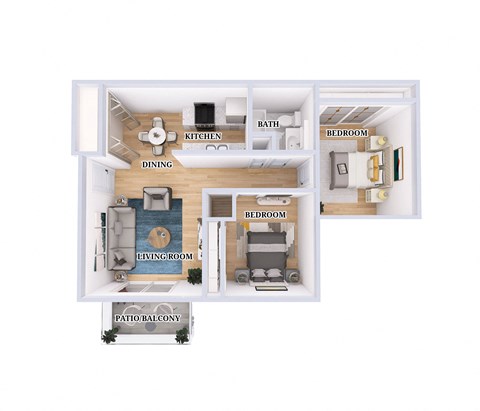 Floor plan for 2 beds, 1 bath, 790 sqft