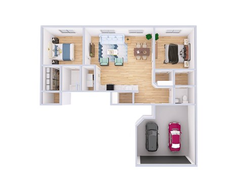 Floor plan for 2 beds, 2 baths, 1203 sqft