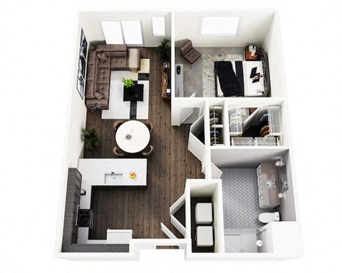 Floor plan for 1 bed, 1 bath, 716 sqft