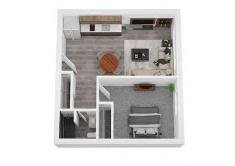 Floor plan for 1 bed, 1 bath, 562 sqft