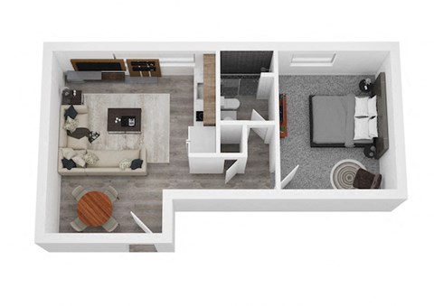 Floor plan for 1 bed, 1 bath, 573 sqft