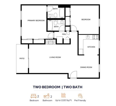Floor plan for 2 beds, 2 baths, 1160 sqft