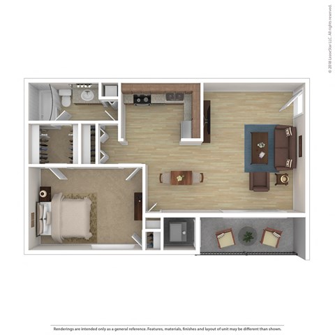 Floor plan for 1 bed, 1 bath, 804 sqft