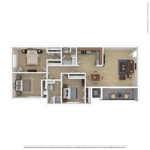 Floor plan for 3 beds, 2 baths, 1290 sqft