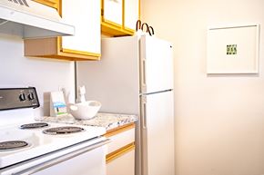Urbana apartment for rent - a kitchen with a stove and a refrigerator
