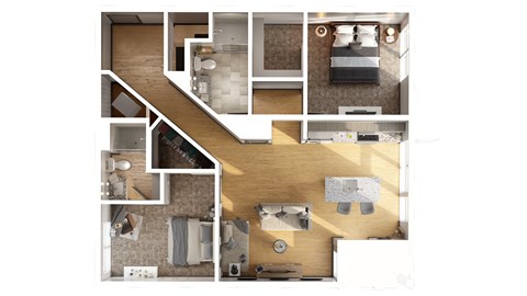 Floor plan for 2 beds, 2 baths, 1020 sqft