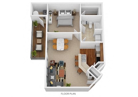 Floor plan for 1 bed, 1 bath, 597 sqft