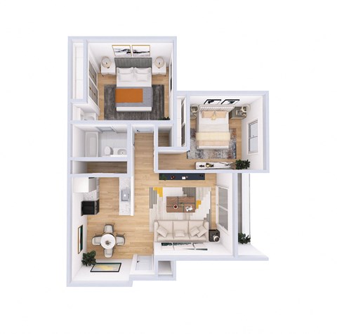 Floor plan for 2 beds, 1 bath, 810 sqft