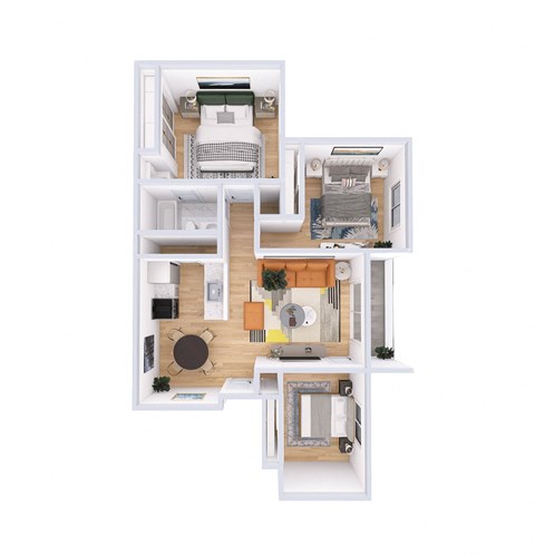 Floor plan for 3 beds, 1 bath, 925 sqft