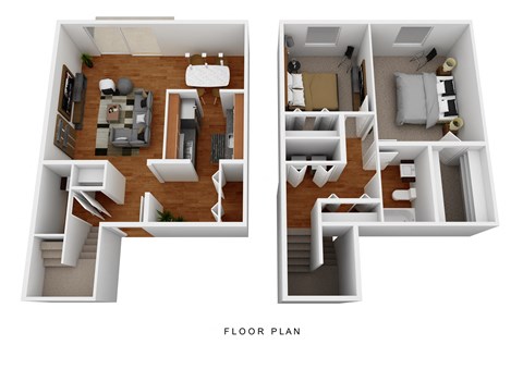 Floor plan for 2 beds, 1.5 baths, 971 sqft