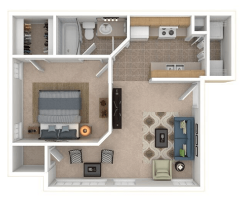 Floor plan for 1 bed, 1 bath, 625 sqft