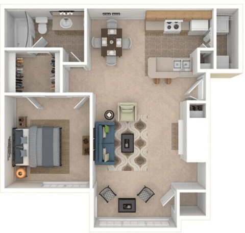 Floor plan for 1 bed, 1 bath, 800 sqft