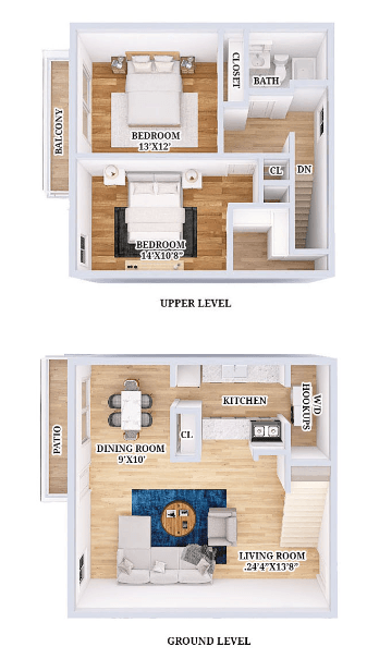 Floor plan for 2 beds, 1 bath, 1200 sqft