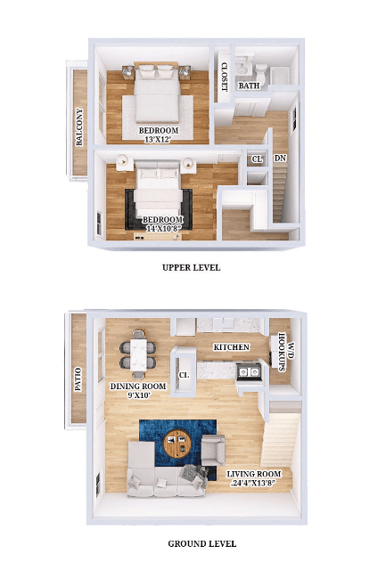 Floor plan for 2 beds, 1 bath, 1200 sqft