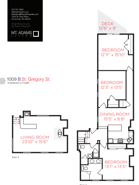 Floor plan for 3 beds, 2 baths, 1500 sqft