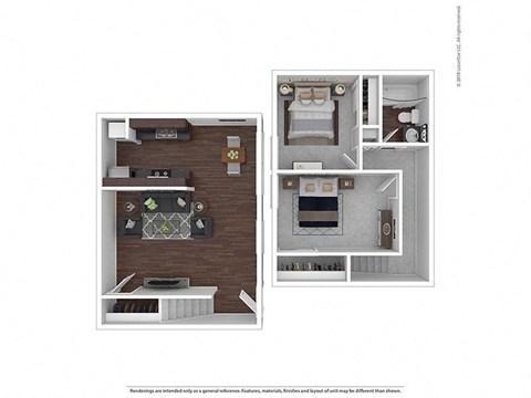 Floor plan for 2 beds, 1 bath, 853 sqft
