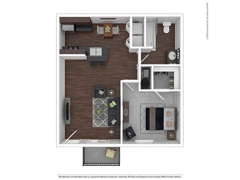 Floor plan for 1 bed, 1 bath, 585 sqft