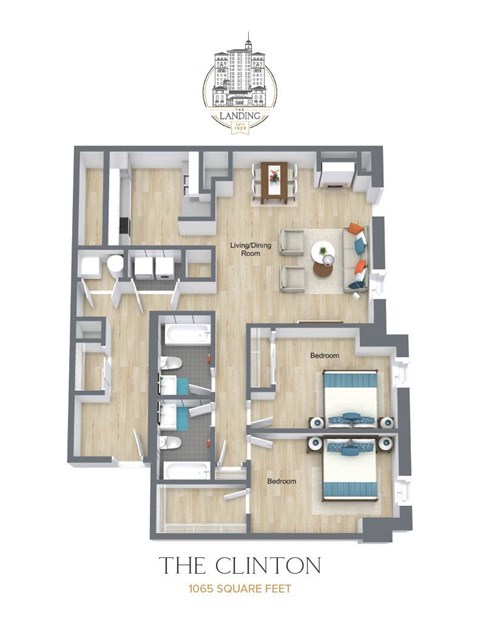 Floor plan for 2 beds, 2.5 baths, 818 sqft