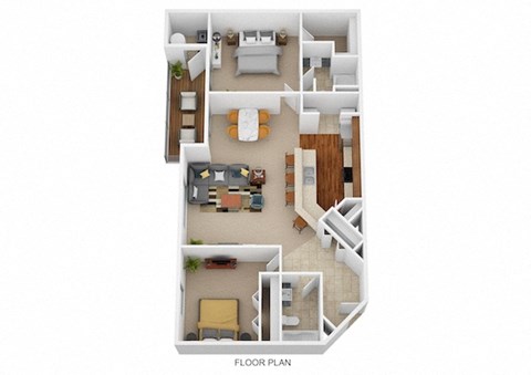 Floor plan for 2 beds, 2 baths, 957 sqft