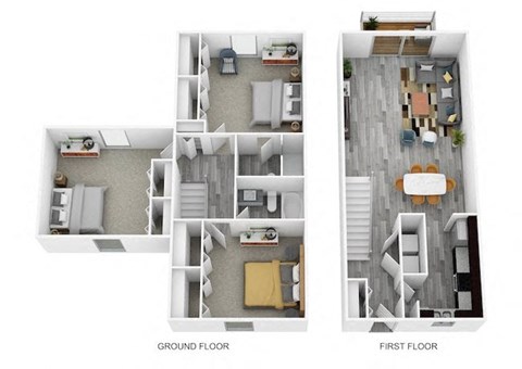 Floor plan for 3 beds, 2 baths, 1300 sqft