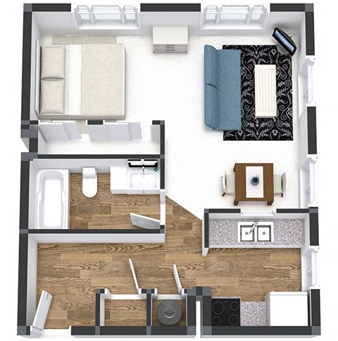 Floor plan for studio, 1 bath, 554 sqft