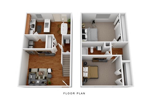 Floor plan for 2 beds, 1.5 baths, 971 sqft
