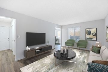 Hamilton apartment for rent - A living room with a black coffee table and a flat screen TV.