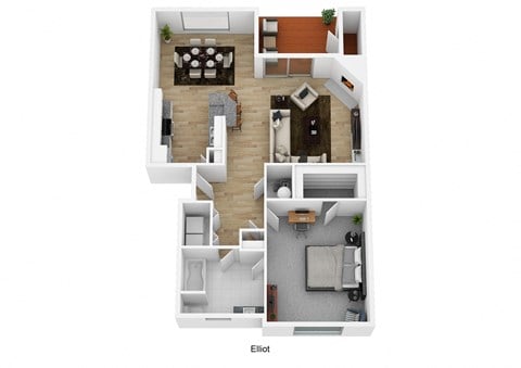 Floor plan for 1 bed, 1 bath, 890 sqft
