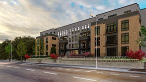 Cincinnati apartment for rent - Rendering of a three story apartment building on a city street at Four23/Hoge, Cincinnati, OH, 45226