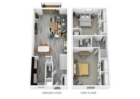Floor plan for 2 beds, 1.5 baths, 1000 sqft